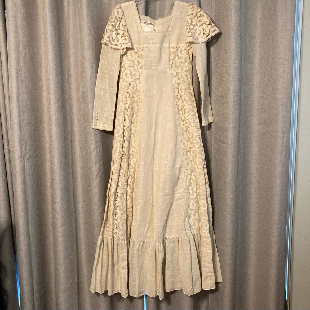 Vintage Gunne Sax Cream Maxi with Lace Details